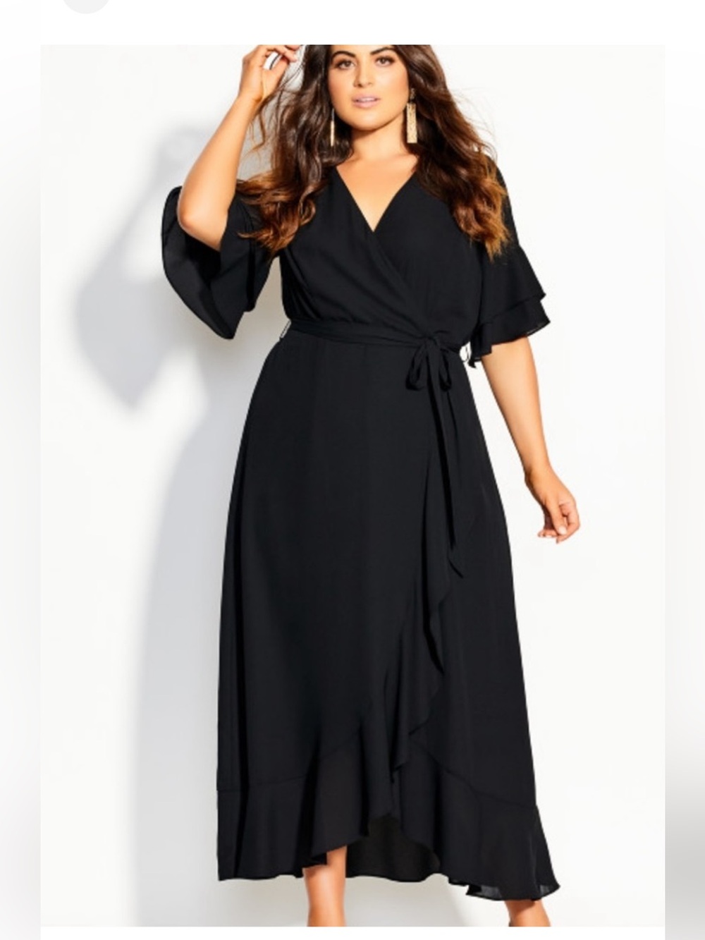 City Chic Black Flutter Me Maxi Dress with Flutter Sleeves